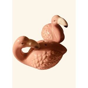 Vintage Pink Flamingo Ceramic Salt & Pepper Shakers Glazed 3x3x2.5 Inch
